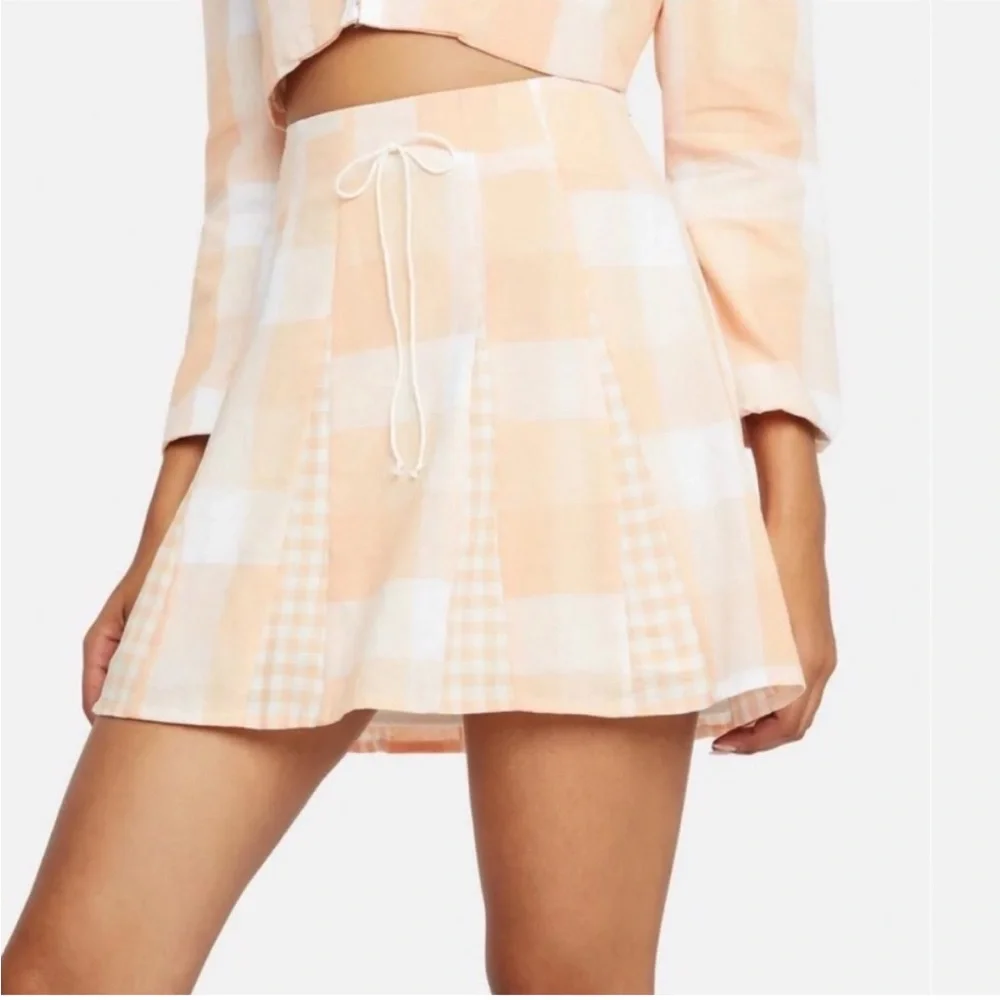 For Love and Lemons Mini Linen Plaid Skirt in Medium Eugenia - Picture 1 of 6